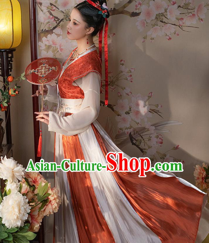 Chinese Tang Dynasty Court Woman Hanfu Dress Traditional Garment Costumes Ancient Young Beauty Clothing