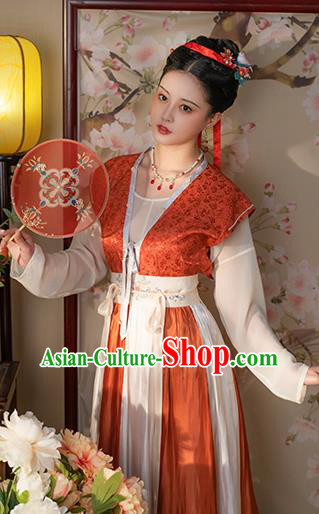Chinese Tang Dynasty Court Woman Hanfu Dress Traditional Garment Costumes Ancient Young Beauty Clothing