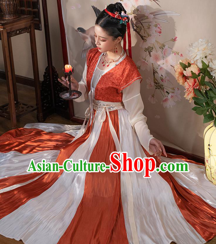 Chinese Tang Dynasty Court Woman Hanfu Dress Traditional Garment Costumes Ancient Young Beauty Clothing