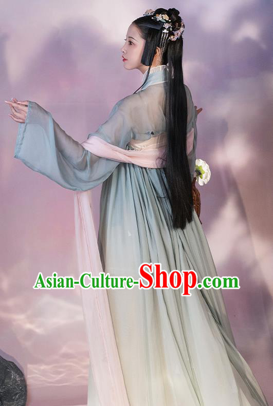 Chinese Tang Dynasty Princess Green Hanfu Dress Traditional Garment Costumes Ancient Flower Fairy Clothing
