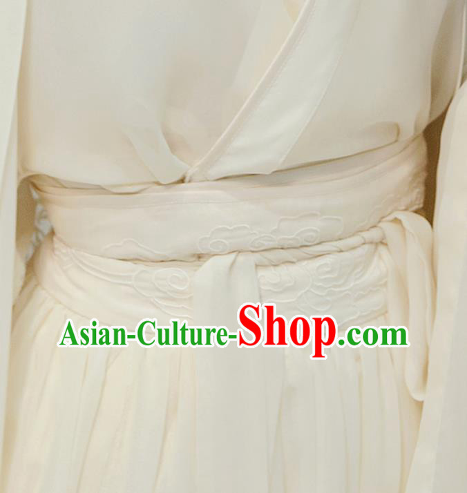 Chinese Traditional White Hanfu Dress Ancient Swordswoman Clothing Jin Dynasty Heroine Costumes