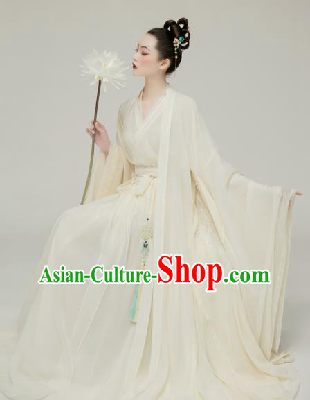 Chinese Traditional White Hanfu Dress Ancient Swordswoman Clothing Jin Dynasty Heroine Costumes