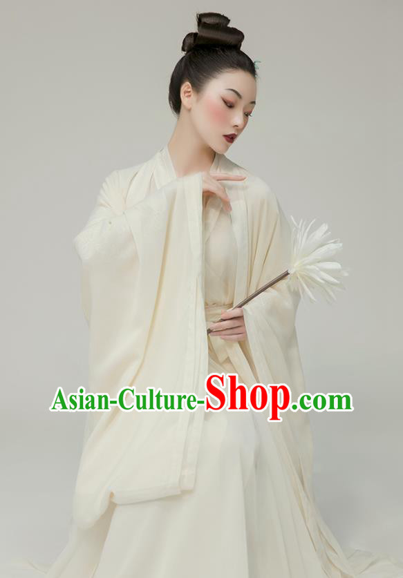 Chinese Traditional White Hanfu Dress Ancient Swordswoman Clothing Jin Dynasty Heroine Costumes