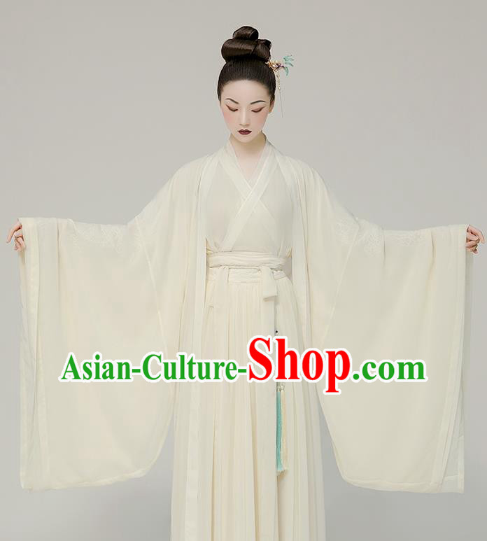 Chinese Traditional White Hanfu Dress Ancient Swordswoman Clothing Jin Dynasty Heroine Costumes