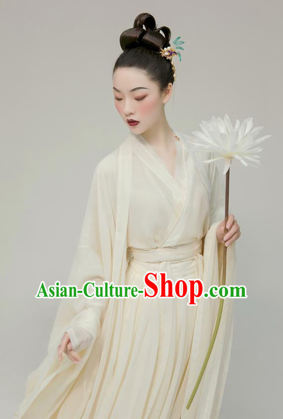 Chinese Traditional White Hanfu Dress Ancient Swordswoman Clothing Jin Dynasty Heroine Costumes