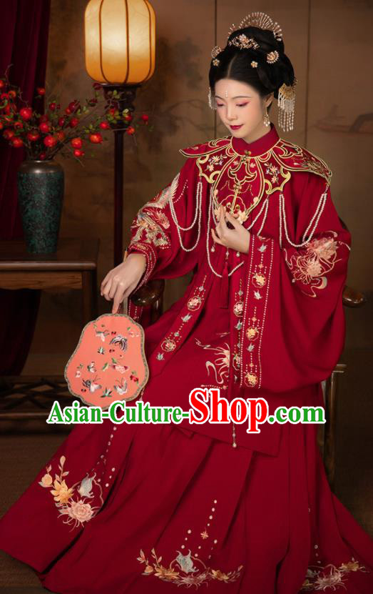 Chinese Ming Dynasty Bride Costumes Ancient Young Woman Red Dresses Traditional Wedding Hanfu Garments