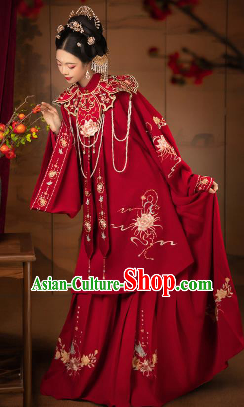 Chinese Ming Dynasty Bride Costumes Ancient Young Woman Red Dresses Traditional Wedding Hanfu Garments