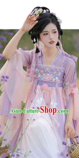 Chinese Ancient Butterfly Fairy Purple Dress Traditional Hanfu Costumes Tang Dynasty Young Lady Clothing
