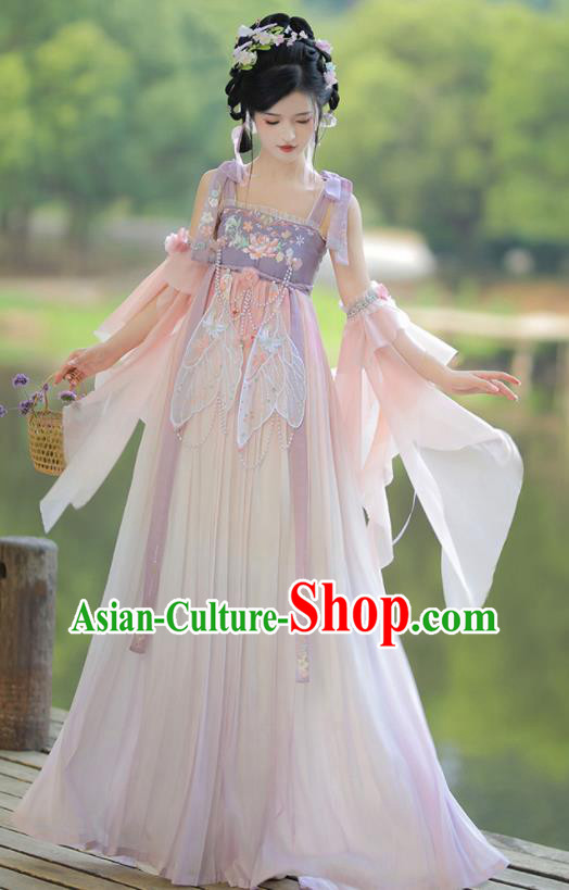 Chinese Ancient Butterfly Fairy Purple Dress Traditional Hanfu Costumes Tang Dynasty Young Lady Clothing