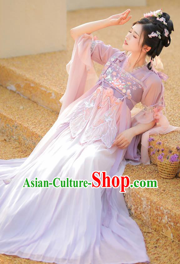 Chinese Ancient Butterfly Fairy Purple Dress Traditional Hanfu Costumes Tang Dynasty Young Lady Clothing