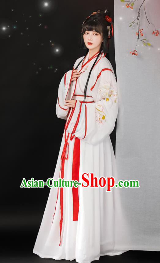 Chinese Ancient Fairy White Dresses Traditional Hanfu Garments Jin Dynasty Young Lady Clothing