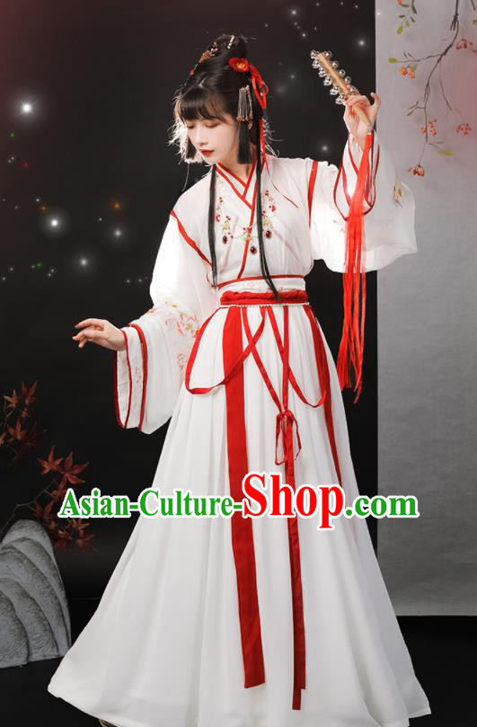 Chinese Ancient Fairy White Dresses Traditional Hanfu Garments Jin Dynasty Young Lady Clothing