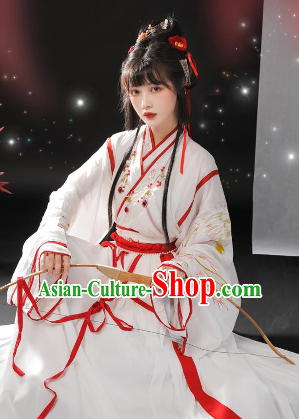 Chinese Ancient Fairy White Dresses Traditional Hanfu Garments Jin Dynasty Young Lady Clothing