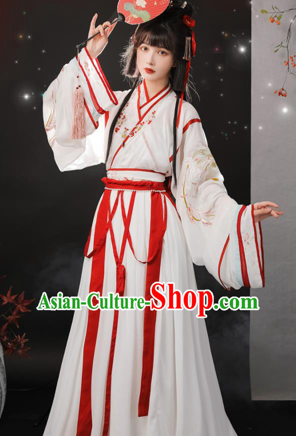 Chinese Ancient Fairy White Dresses Traditional Hanfu Garments Jin Dynasty Young Lady Clothing