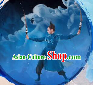 Chinese Swordswoman Dance Costume Classical Dance Clothing  Spring Festival Gala Blue Dress