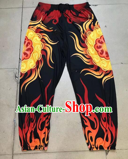 Professional Lion Dancer Printing Pants Chinese Kung Fu Pants Handmade Black Lion Trousers
