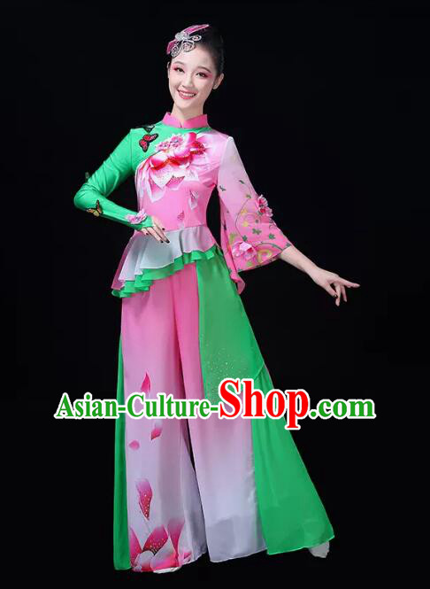 Chinese Women Group Dance Fashion Folk Dance Outfit Fan Dance Costumes Yangko Dance Clothing