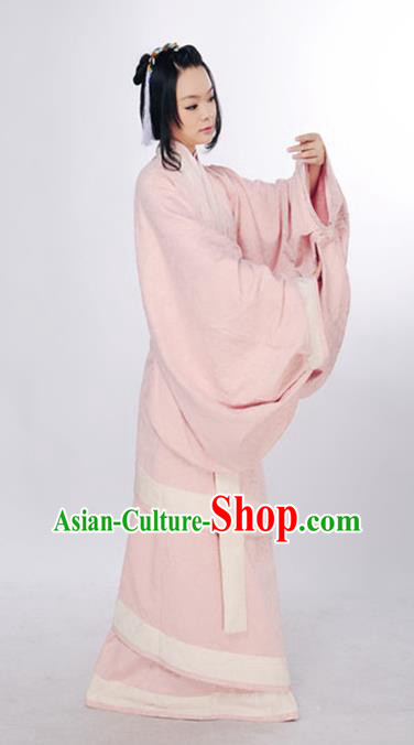 Chinese Han Dynasty Palace Beauty Clothing Ancient Han Fu Pink Curving Front Robe Classical Dance Costume