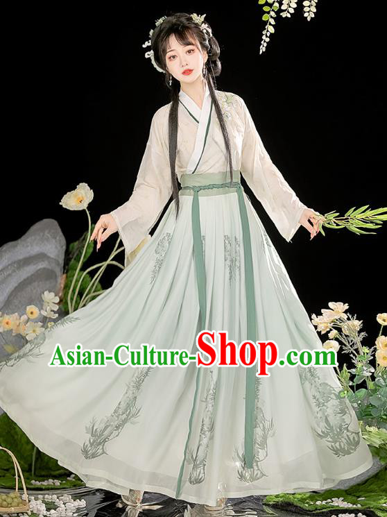Chinese Traditional Green Dress Song Dynasty Young Lady Clothing Ancient Civilian Woman Costume