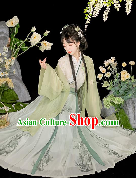 Chinese Traditional Green Dress Song Dynasty Young Lady Clothing Ancient Civilian Woman Costume