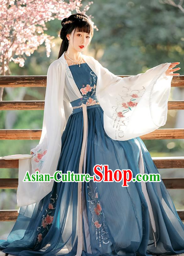 Chinese Traditional Ruqun Blue Dress Tang Dynasty Princess Clothing Ancient Young Lady Costumes