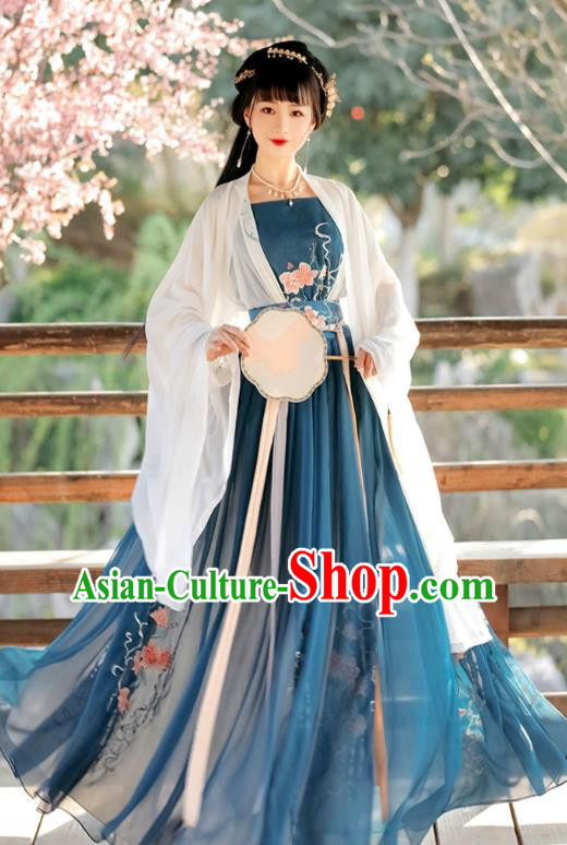Chinese Traditional Ruqun Blue Dress Tang Dynasty Princess Clothing Ancient Young Lady Costumes