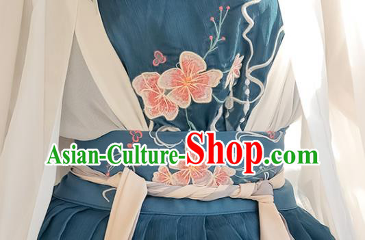 Chinese Traditional Ruqun Blue Dress Tang Dynasty Princess Clothing Ancient Young Lady Costumes
