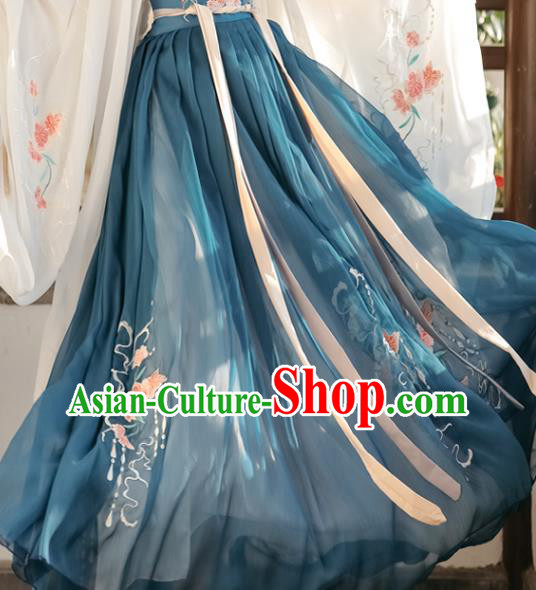 Chinese Traditional Ruqun Blue Dress Tang Dynasty Princess Clothing Ancient Young Lady Costumes