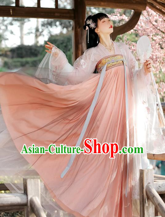 Chinese Traditional Hanfu Ruqun Pink Dresses Ancient Noble Woman Clothing Tang Dynasty Court Princess Costumes