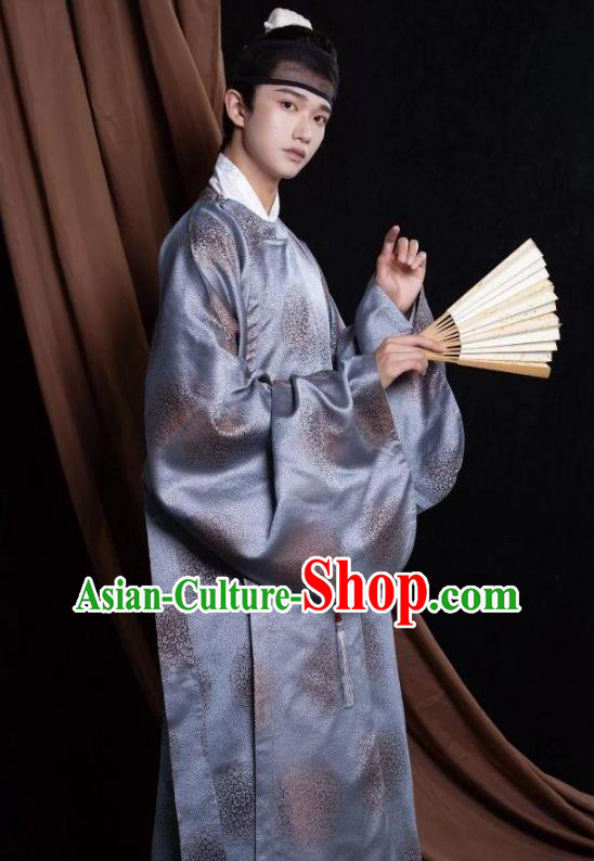 Chinese Ming Dynasty Daily Round Necked Gown Ancient Scholar Clothing for men