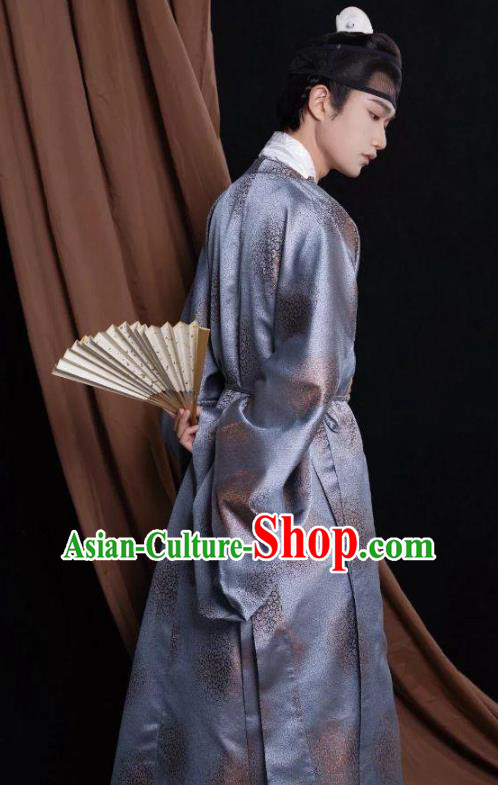 Chinese Ming Dynasty Daily Round Necked Gown Ancient Scholar Clothing for men