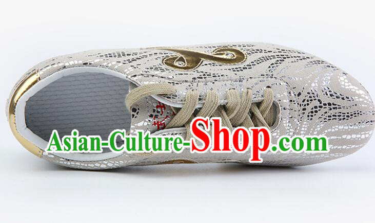 Chinese Kung Fu Shoes Professional Martial Arts Shoes Wushu Competition Silvery White Shoes
