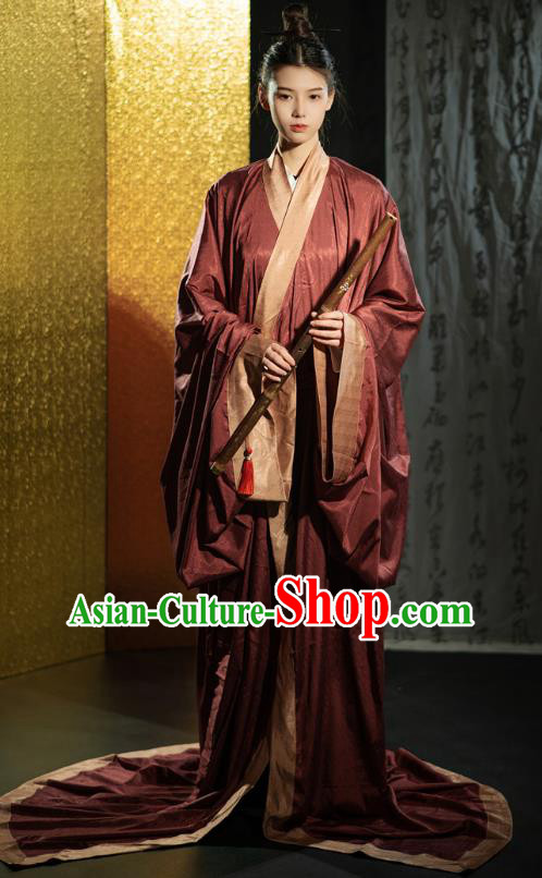 Chinese Traditional Han Fu Straight Front Robe Qin Dynasty Prince Costume Ancient Childe Clothing