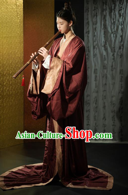 Chinese Traditional Han Fu Straight Front Robe Qin Dynasty Prince Costume Ancient Childe Clothing