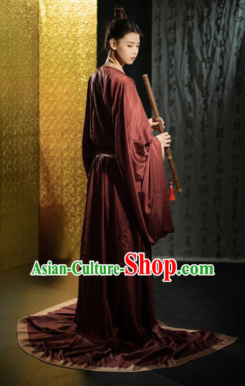 Chinese Traditional Han Fu Straight Front Robe Qin Dynasty Prince Costume Ancient Childe Clothing