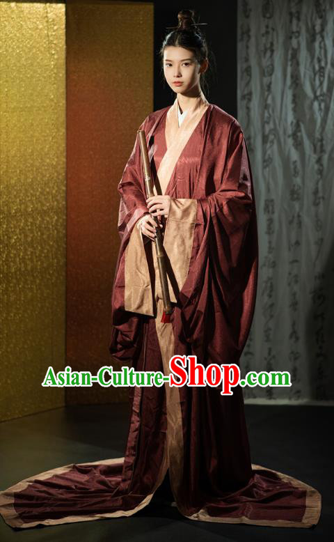 Chinese Traditional Han Fu Straight Front Robe Qin Dynasty Prince Costume Ancient Childe Clothing