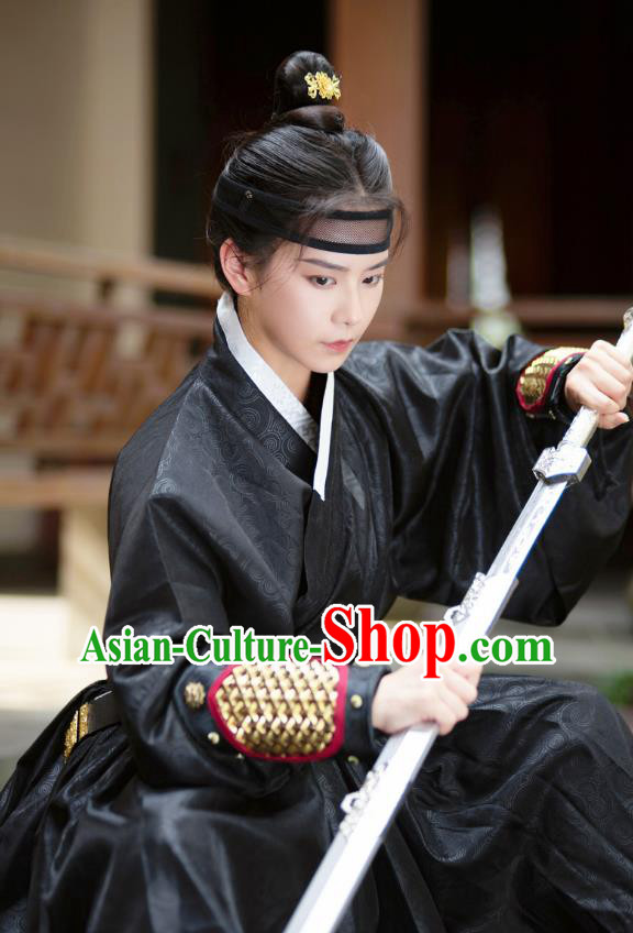 Chinese Hanfu Yisan Black Gown Ming Dynasty Swordsman Clothing Ancient Young Knight Costume
