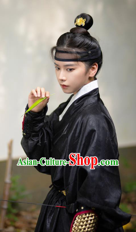 Chinese Hanfu Yisan Black Gown Ming Dynasty Swordsman Clothing Ancient Young Knight Costume