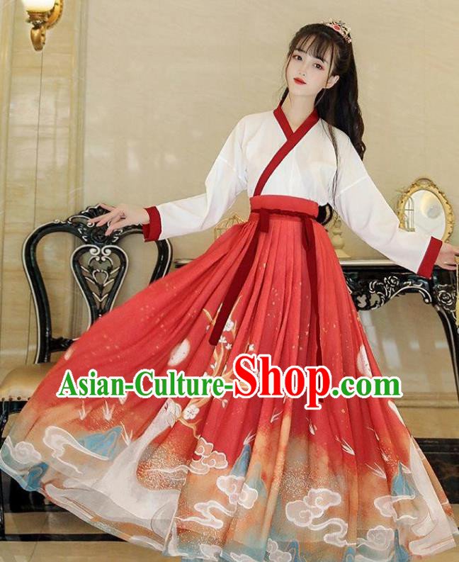 Chinese Ancient Young Swordswoman Clothing Jin Dynasty Princess Garment Costumes Hanfu Red Dresses