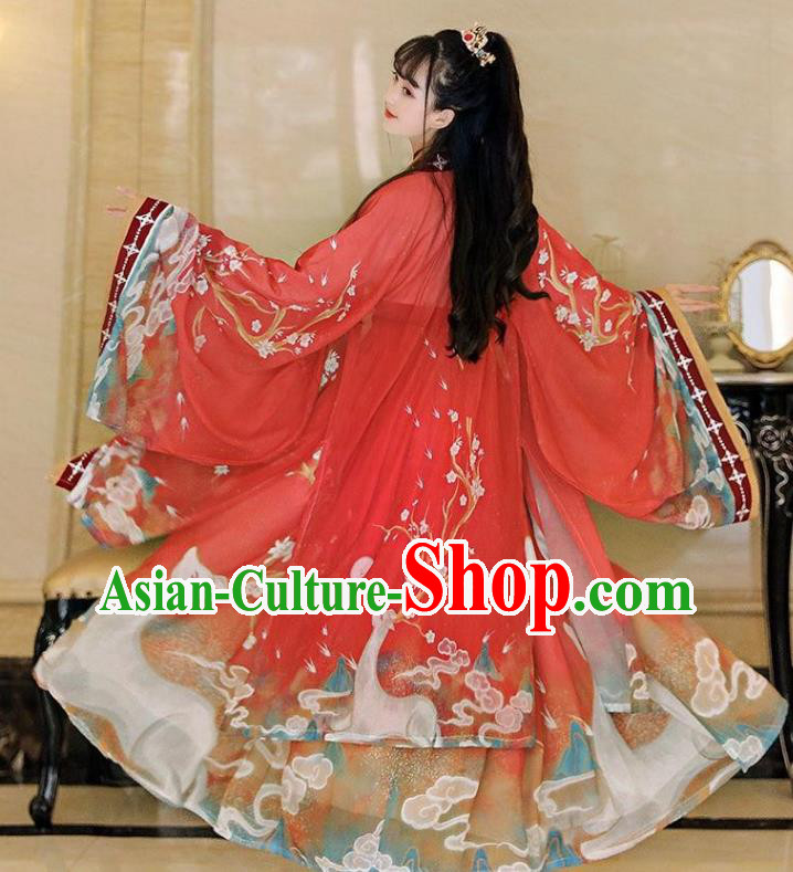 Chinese Ancient Young Swordswoman Clothing Jin Dynasty Princess Garment Costumes Hanfu Red Dresses