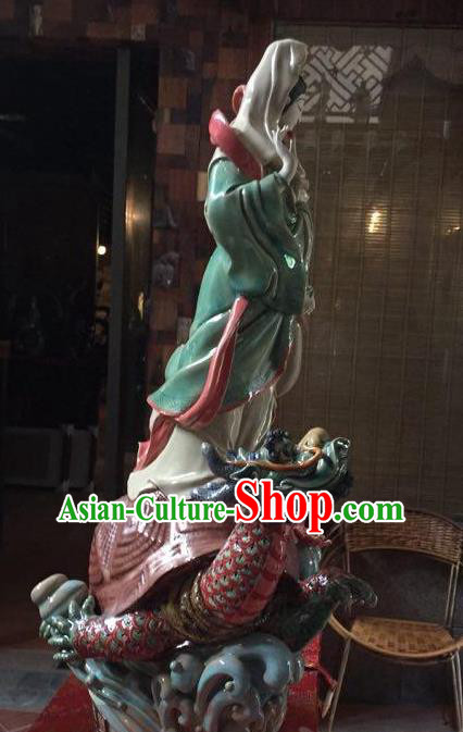 Chinese Shiwan Ceramic Avalokitesvara Sculpture Kwan Yin Figurine South Sea Guan Yin  Statue