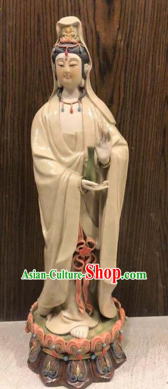 Chinese Guan Yin with Bottle Statue Shiwan Ceramic Avalokitesvara Sculpture Kwan Yin Figurine
