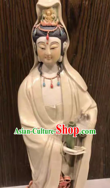 Chinese Guan Yin with Bottle Statue Shiwan Ceramic Avalokitesvara Sculpture Kwan Yin Figurine