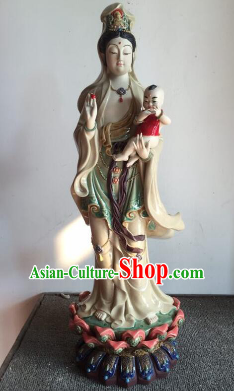 Chinese Songzi Guan Yin Statue Shiwan Ceramic Sculpture Figurine