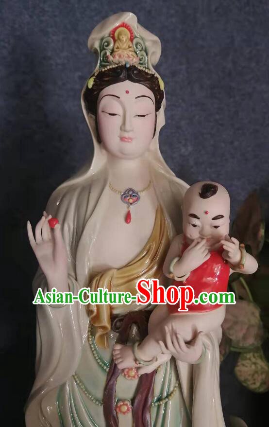 Chinese Songzi Guan Yin Statue Shiwan Ceramic Sculpture Figurine