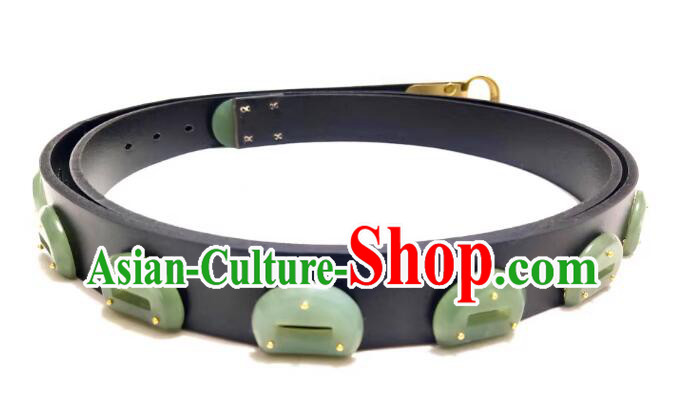 Chinese Tang Dynasty Jade Belt Ancient Hanfu Belts Traditional Leather Waistband for Men