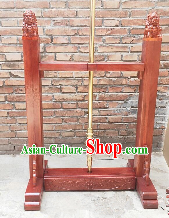 Top Handmade Spear Display Rack Chinese Broadsword Wooden Stand Carving Single Hole Merbau Stand