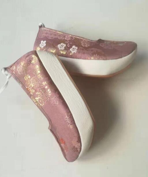 Chinese Ming Dynasty Shoes Traditional Hanfu Shoes Handmade Pink Brocade Shoes Ancient Princess Shoes