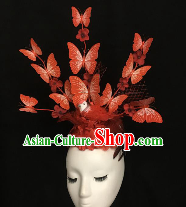 Top Red Butterfly Headwear Stage Performance Deluxe Crown Handmade Feather Headdress