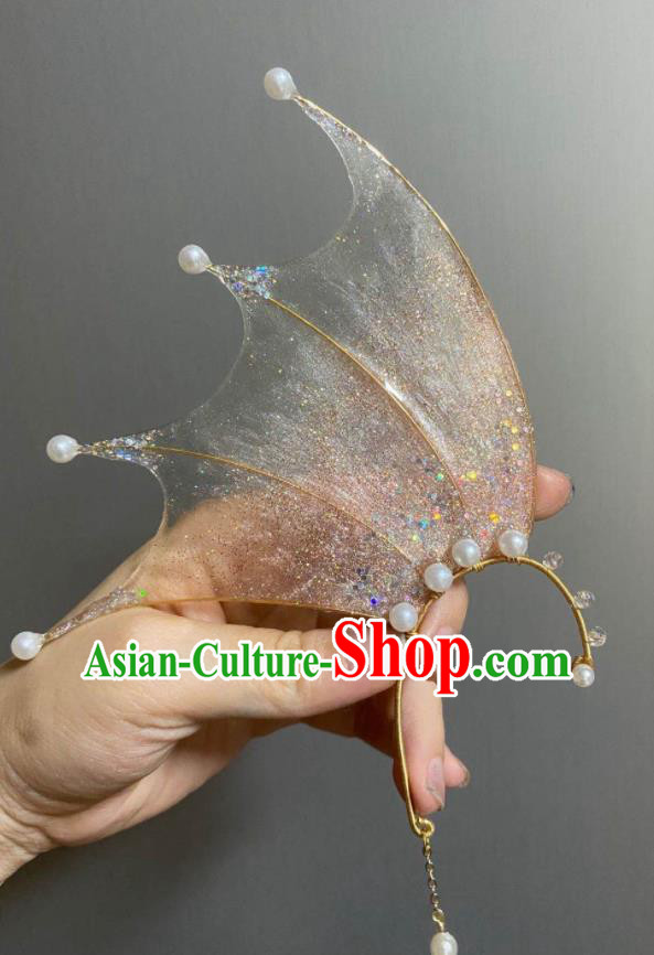Handmade Stage Performance Earrings Tassel Light Golden Fins Accessories Cosplay Mermaid Ear Jewelries